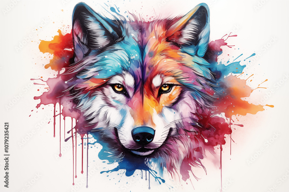 Naklejka premium Colors wolf tattoo on white background. Wolf tattoo. Tattoo ideas. For tattoo artists. Tattoo parlor. Love tattoo. Colors ink. My tattoo. Colorful tattoo.