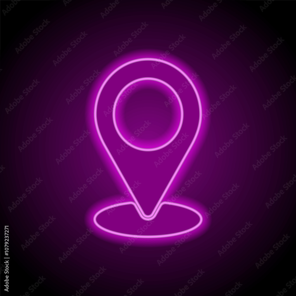 Location pointer simple icon vector. Flat design. Purple neon on black background Location pointer simple icon vector. Flat design. Purple neon on black background