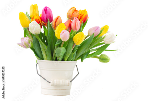 Wallpaper Mural bouquet of multicolored   tulip flowers in white pot Torontodigital.ca