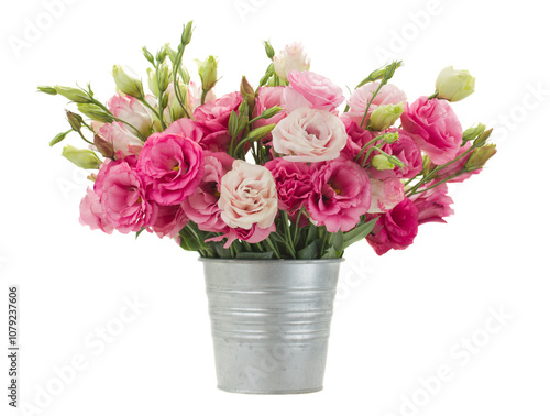 Wallpaper Mural Pink eustoma flowers in metal pot Torontodigital.ca
