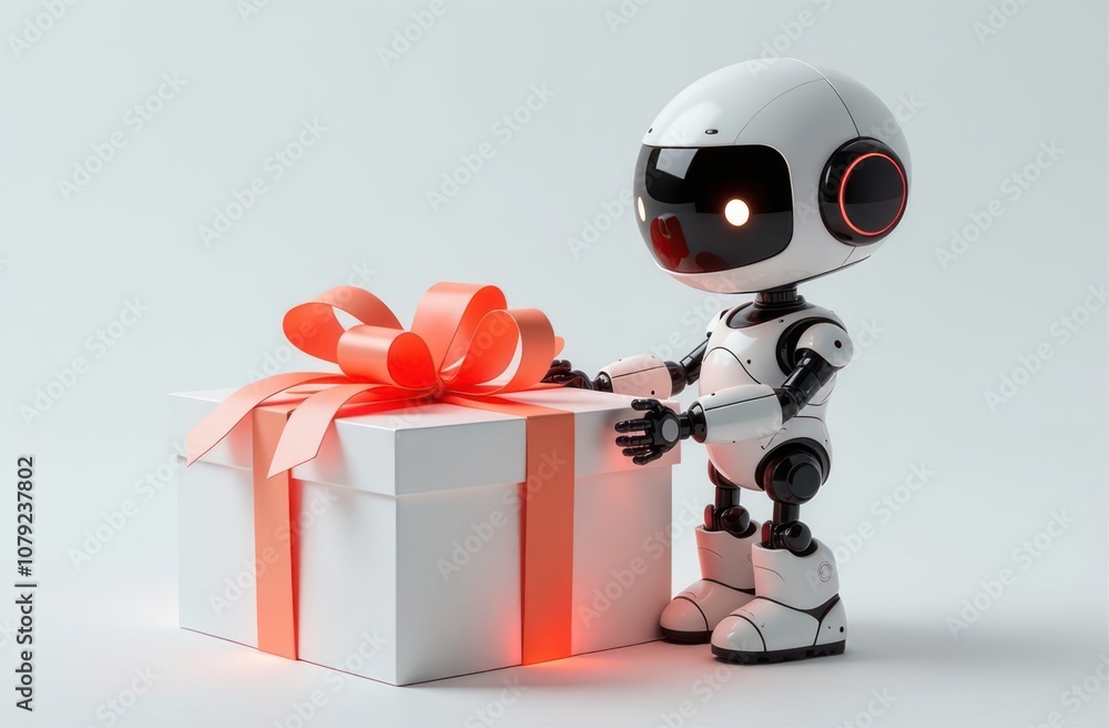 white robot with gift box - whimsical heartwarming kindness white robot with gift box - whimsical heartwarming kindness