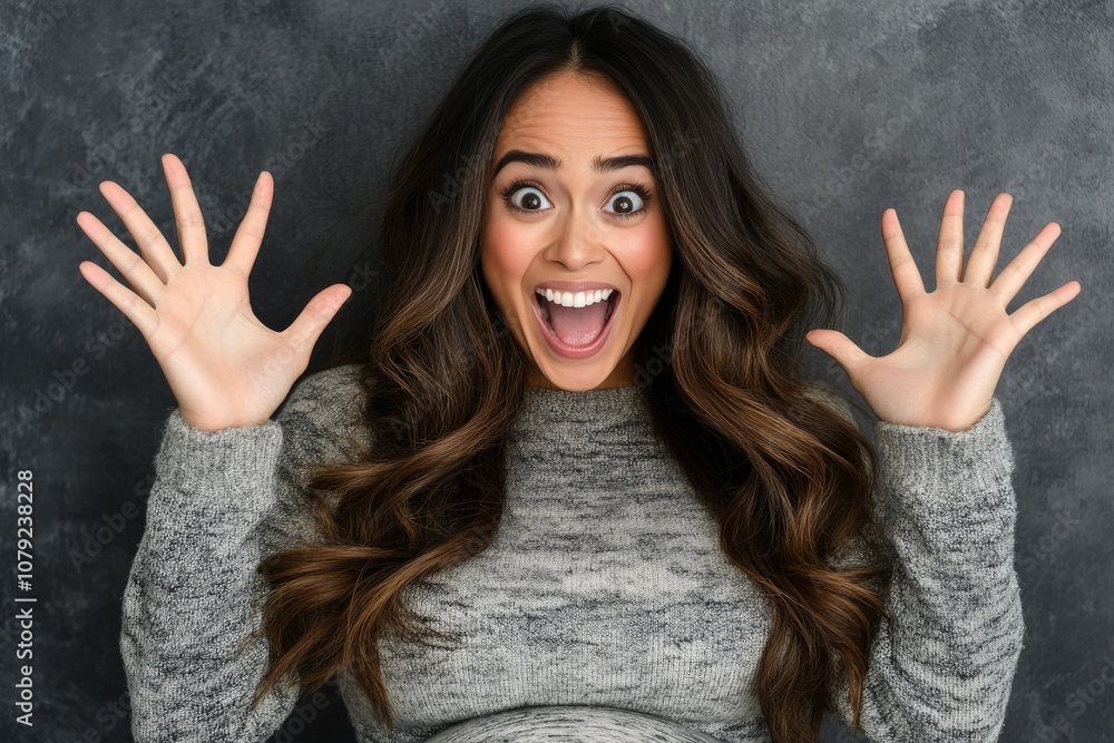 Excited and Expressive Young Woman with Curly Hair Excited and Expressive Young Woman with Curly Hair