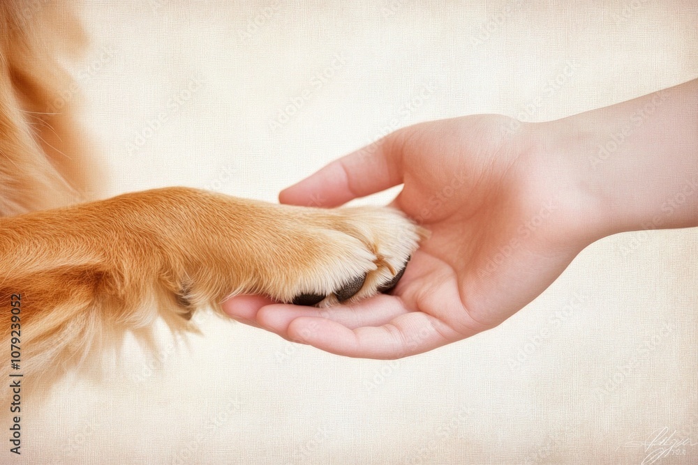 A gentle dog paw rests on a human hand, symbolizing trust and friendship in soft indoor light A gentle dog paw rests on a human hand, symbolizing trust and friendship in soft indoor light