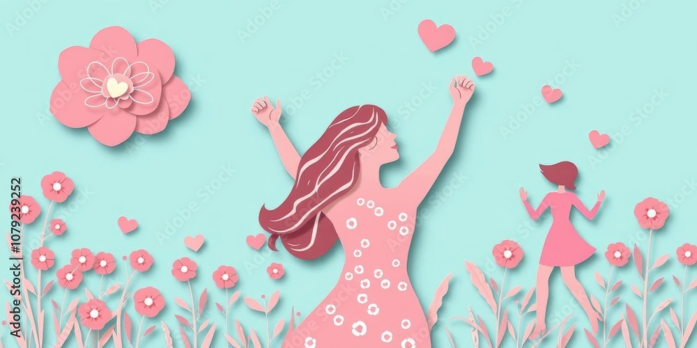 Illustration of paper cutout woman's face in profile view for International Women's Day celebration template, graphic, women's day Illustration of paper cutout woman's face in profile view for International Women's Day celebration template, graphic, women's day