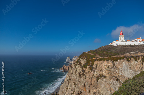 Cabo da Roca or Cape Roca is a cape which forms the westernmost point of the Sintra Mountain Range, of mainland Portugal of continental Europe photo