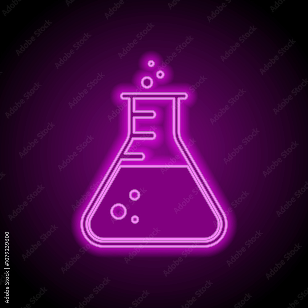 Flask simple vector icon. Flat design. Purple neon on black background Flask simple vector icon. Flat design. Purple neon on black background