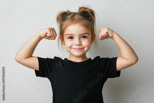 Confident and Empowered Young Girl Flexing Muscles