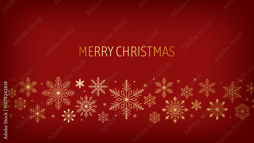 Christmas minimalist banner. Golden snowflakes and thin line text on dark red background. Christmas minimalist banner. Golden snowflakes and thin line text on dark red background.