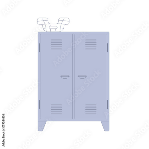 Metal locker for modern interior design. Wardrobe for locker rooms, gym, storage cells. Vector illustration