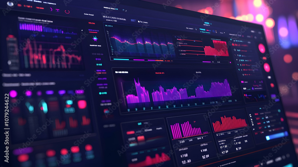 Futuristic interface with charts, graphs, and colorful data displays Futuristic interface with charts, graphs, and colorful data displays