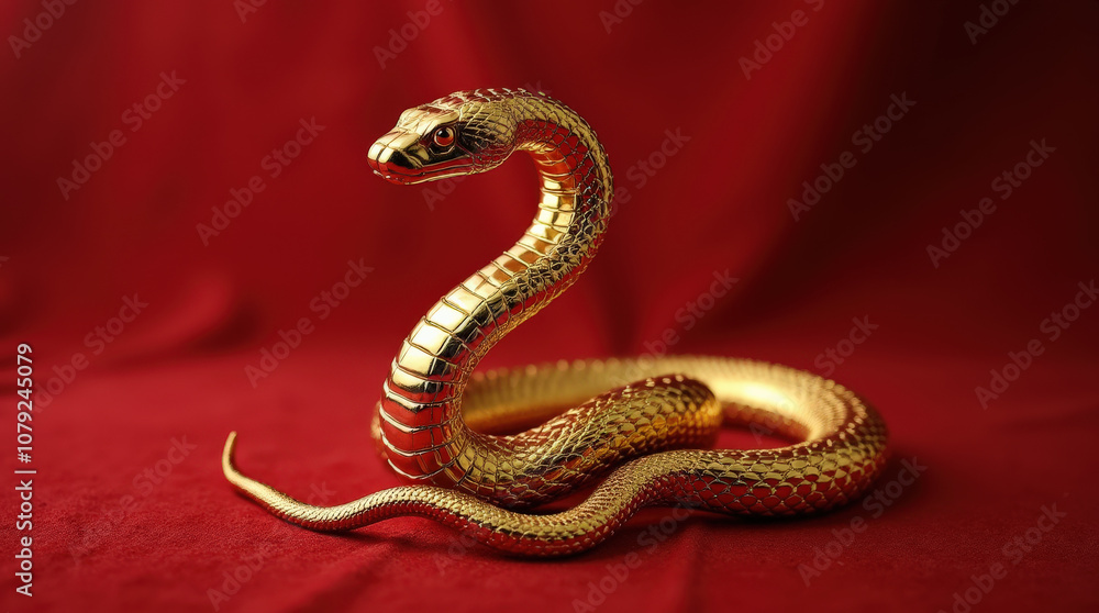 Golden Snake Surrounded by Wealth - Luxury, Prosperity, and Abundance Symbolized by a Fierce Serpent and Gold Coins Golden Snake Surrounded by Wealth - Luxury, Prosperity, and Abundance Symbolized by a Fierce Serpent and Gold Coins