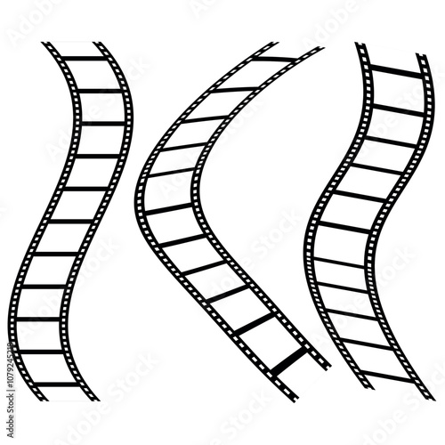 Media film strips roll set vector image. Film reel black and white illustration