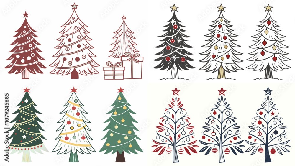 Obraz premium Festive Christmas Tree Collection in 9 Unique Vector Designs