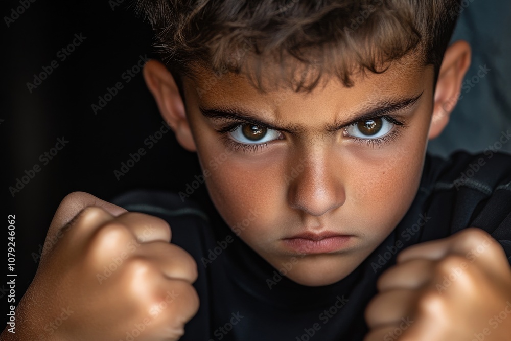 Intense Gaze of a Determined Young Boy Intense Gaze of a Determined Young Boy