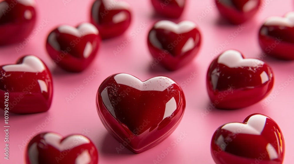 Valentine's Day background with red hearts on pink background Valentine's Day background with red hearts on pink background