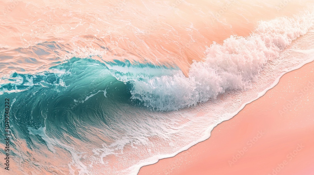 Fototapeta premium Ocean wave crashing on pink sand beach, concept for relaxation