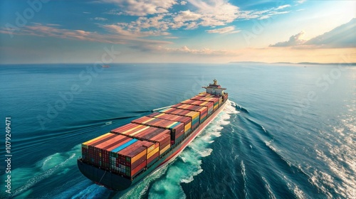 Cargo Ship Sailing Through Open Ocean Waves