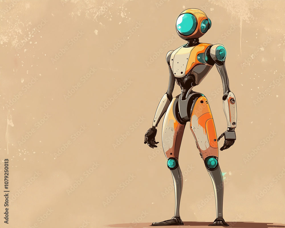 Athletic Innovation: Charming Abstract Robot Athlete on a Brown Background Athletic Innovation: Charming Abstract Robot Athlete on a Brown Background