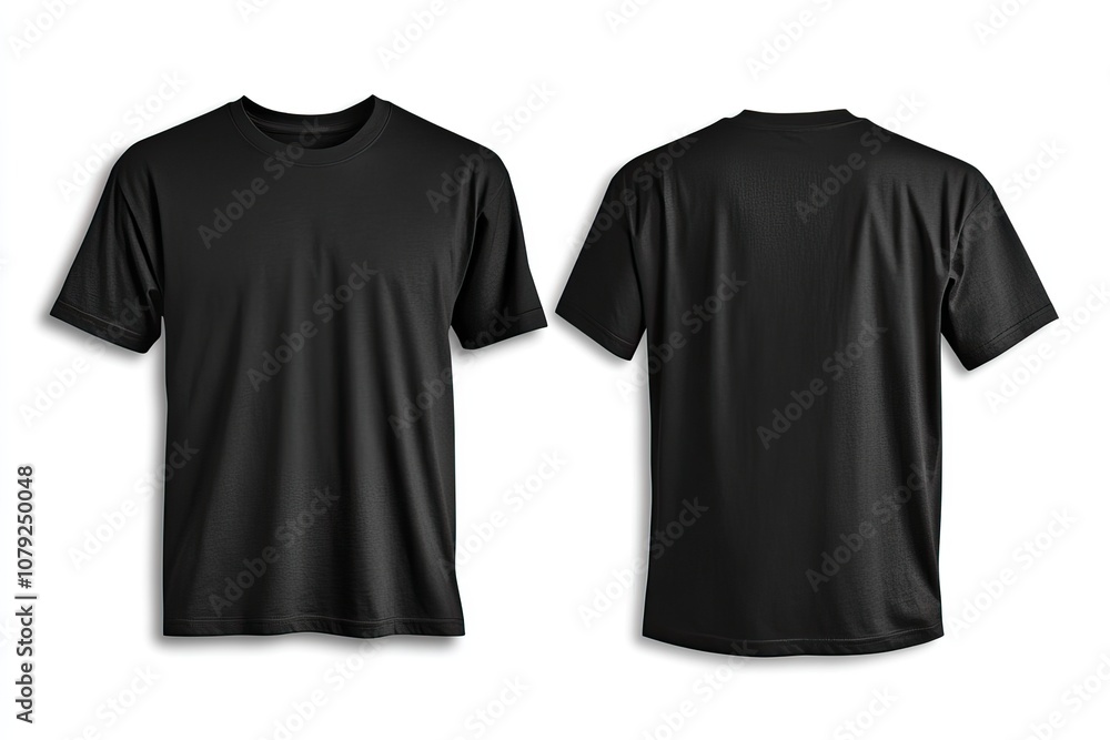 Black T-shirt front and back view for mockup or branding purposes. AI generated image Black T-shirt front and back view for mockup or branding purposes. AI generated image