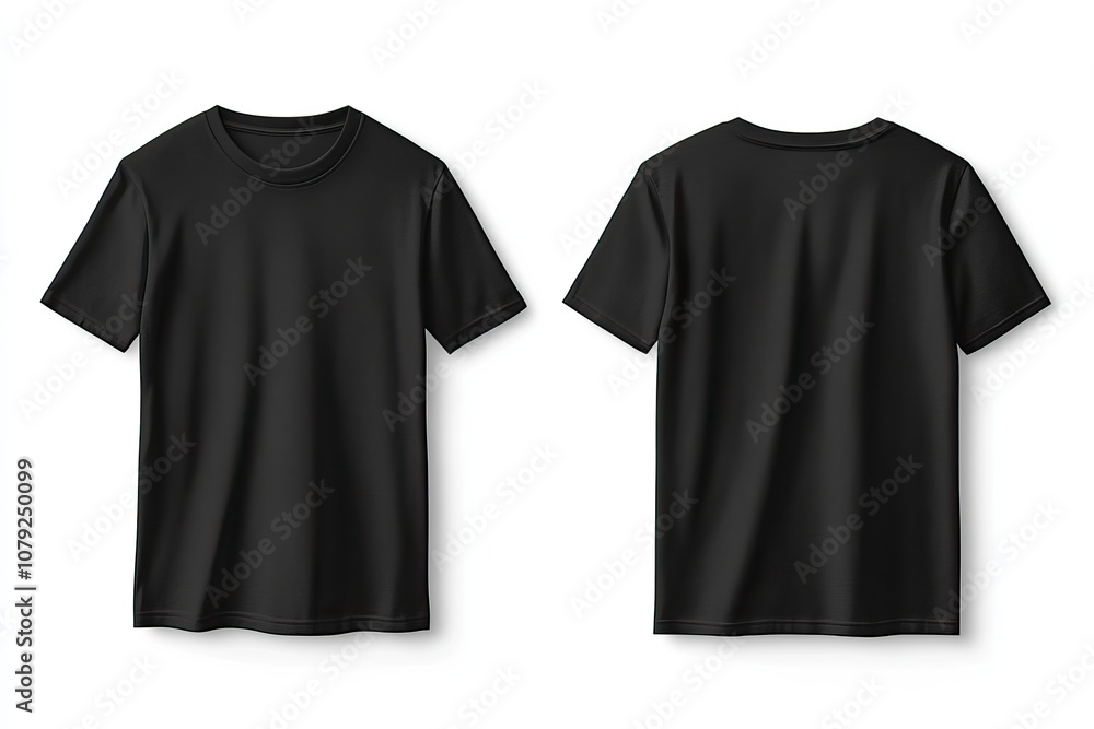 Black T-shirt front and back view for mockup or branding purposes. AI generated image Black T-shirt front and back view for mockup or branding purposes. AI generated image