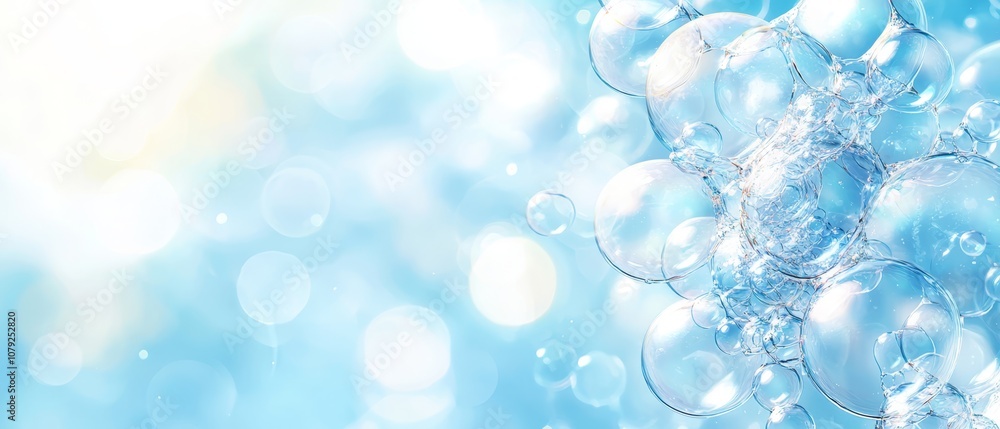A bunch of bubbles floating in the air on a blue background A bunch of bubbles floating in the air on a blue background