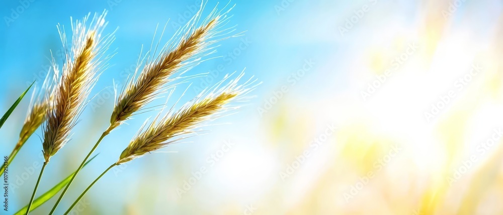A close up of a field of wheat with the sun in the background A close up of a field of wheat with the sun in the background
