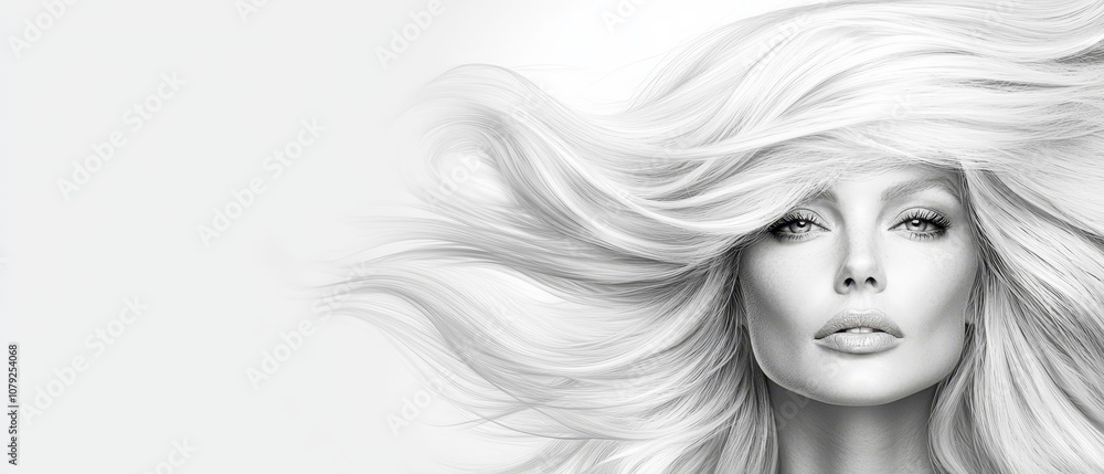Fototapeta premium A woman with long blonde hair blowing in the wind