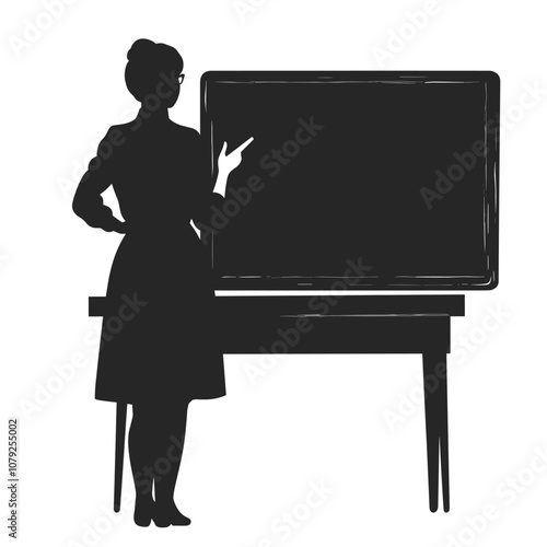 vector woman drawing on board silhouette on uniform background .Generative AI