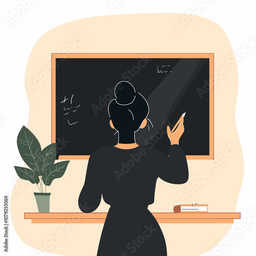 vector woman drawing on chalkboard flat style on uniform background .Generative AI