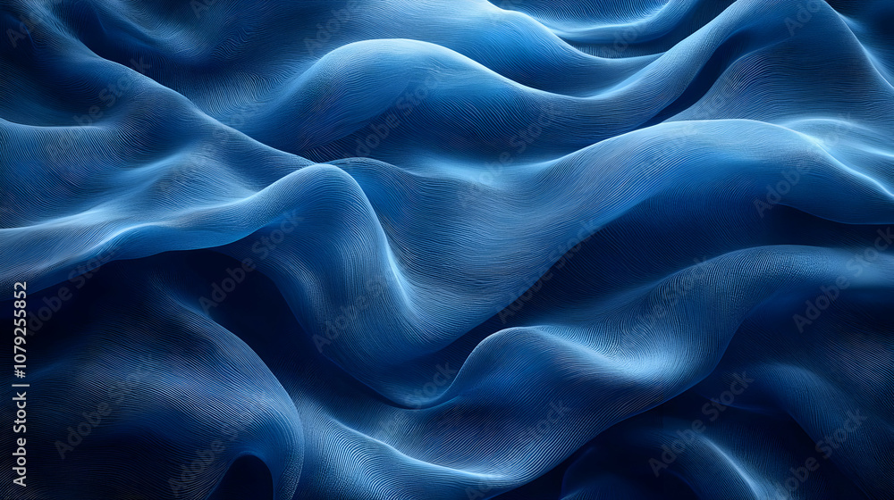 Fototapeta premium Abstract Blue Wavy Background, Digital Art