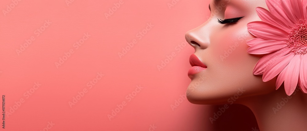 A woman with a pink flower in her hair A woman with a pink flower in her hair