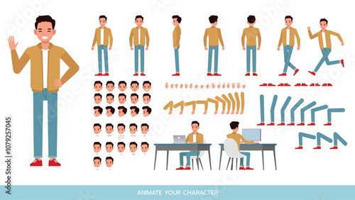 Businessman wear brown jacket character vector illustration design. Create your own pose.