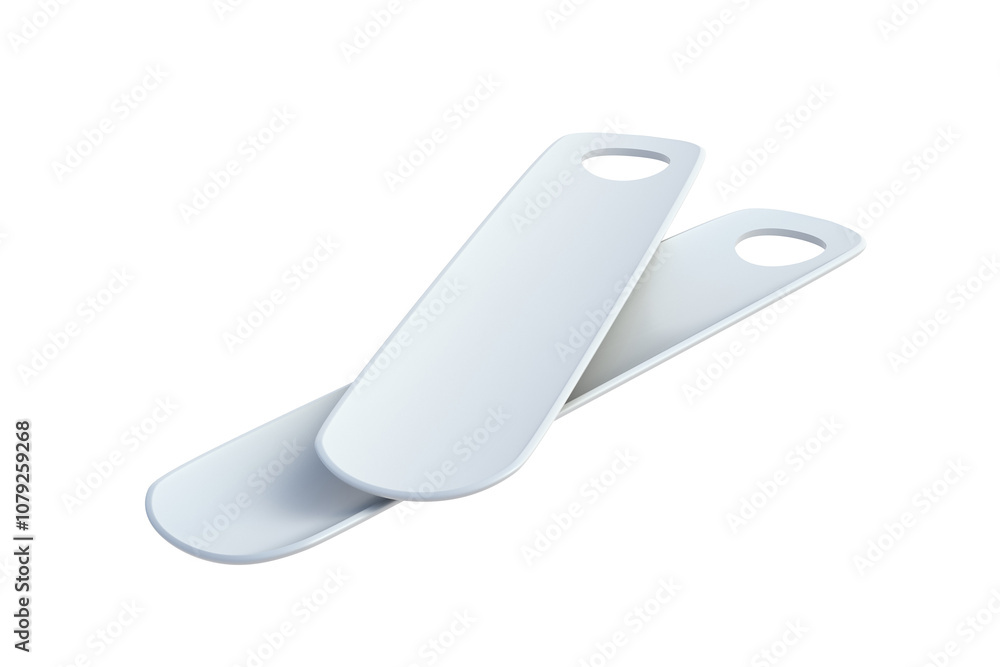 Two shoehorns isolated on white background. Plastic shoe spoon. 3d render Two shoehorns isolated on white background. Plastic shoe spoon. 3d render