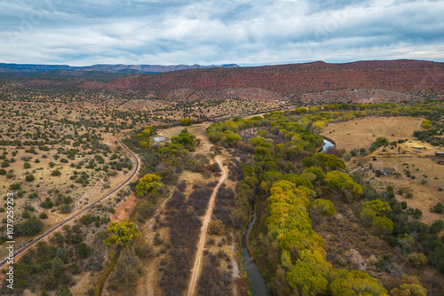 Aerial Views of  the Verde River Bridge near Perkinsville, Arizona, America, USA. photo