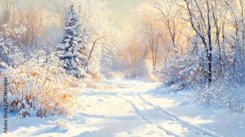 Winter Landscape With Snow-covered Trees stock illustration 
