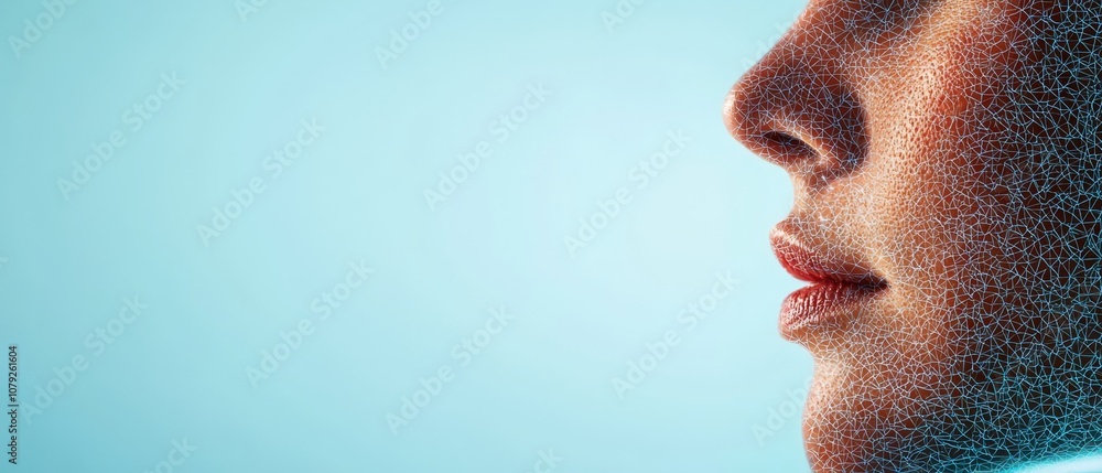 a close up of a woman's face with a blue background a close up of a woman's face with a blue background