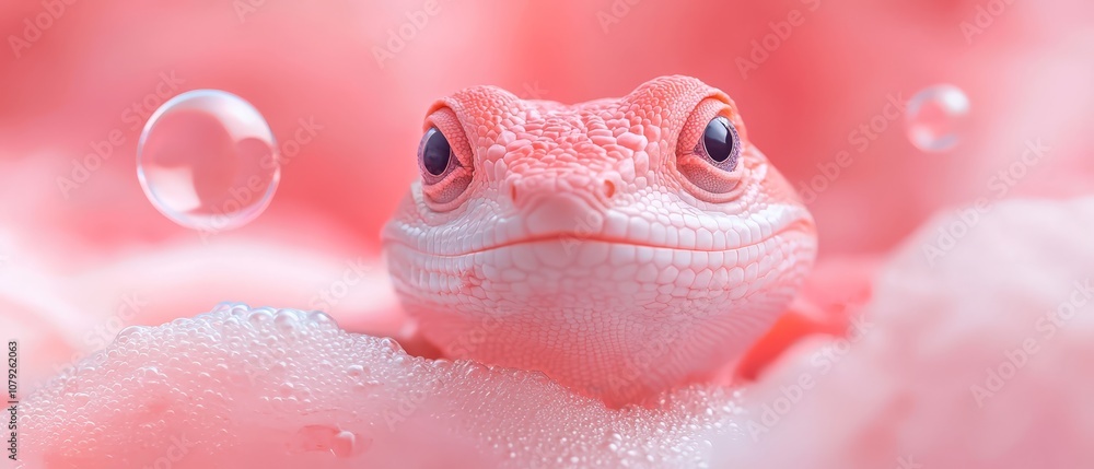 A close up of a gecko with bubbles in its mouth A close up of a gecko with bubbles in its mouth