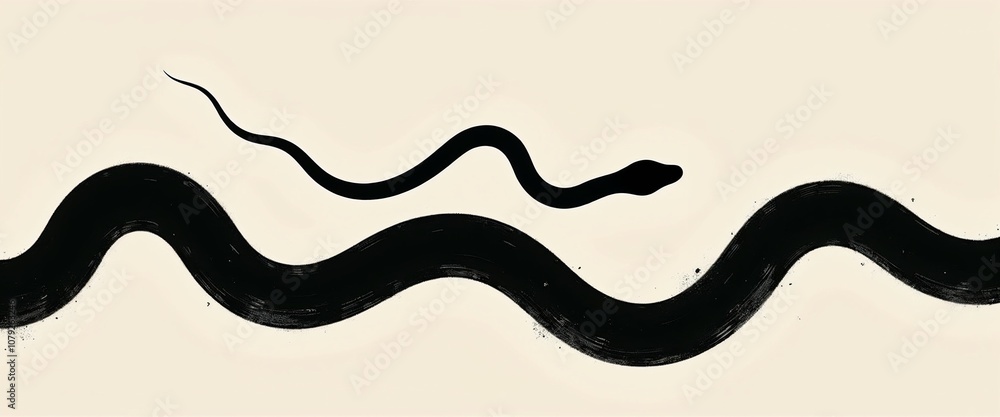 Minimalist black snake with flowing lines on a soft light background Minimalist black snake with flowing lines on a soft light background