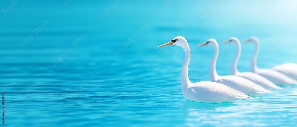 Fototapeta premium A group of white swans floating on top of a body of water