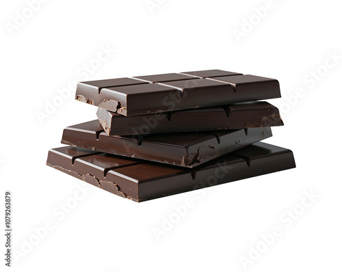 Stack of Dark Chocolate Bars with Textured Edges Isolated on Transparent Background