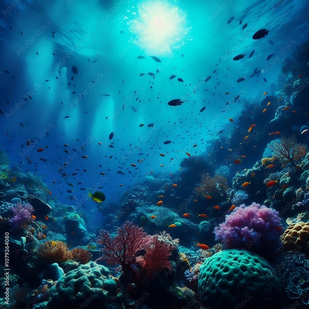 Naklejka premium coral reef and diver