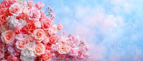 Wallpaper Mural A bunch of pink and white roses against a blue sky Torontodigital.ca