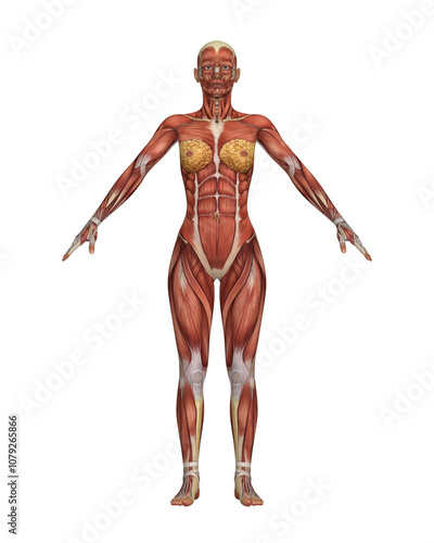Obraz na płótnie Female Muscular System Anatomy. Detailed Human Body Model Isolated on White Background. w salonie
