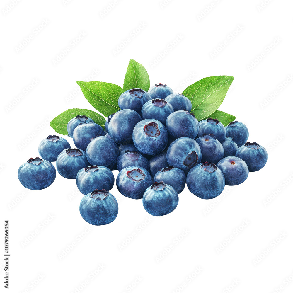 A vibrant group of fresh blueberries with green leaves isolated on a transparent background for a clean and bright appearance, Group of fresh blueberries isolated A vibrant group of fresh blueberries with green leaves isolated on a transparent background for a clean and bright appearance, Group of fresh blueberries isolated
