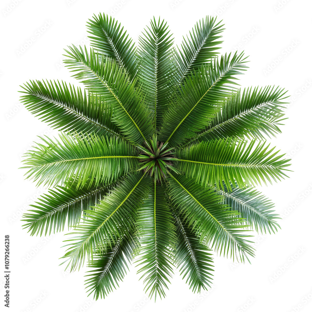 Top view of vibrant palm leaves positioned on a clean transparent background showcasing nature’s beauty and symmetry, top view palm leaves tree isolated on transparent backgroundfile Top view of vibrant palm leaves positioned on a clean transparent background showcasing nature’s beauty and symmetry, top view palm leaves tree isolated on transparent backgroundfile