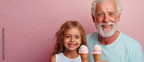 an older man and a little girl holding ice cream cones