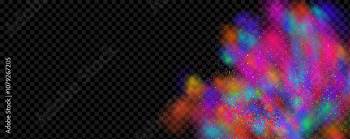 An explosion of colorful smoke clouds.Multicolor fog with blue and yellow particles.Explosions of color powder.