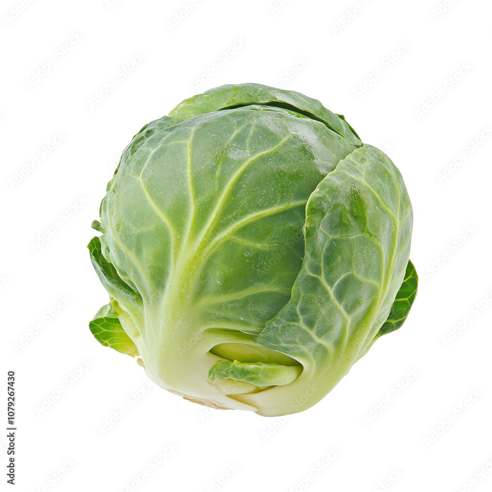 Fototapeta premium Fresh Brussels sprout on a transparent background showcasing natural textures and vibrant color details, Brussels sprout vegetable food ingridient transparent background