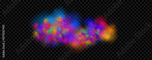 An explosion of colorful smoke clouds.Multicolor fog with blue and yellow particles.Explosions of color powder.