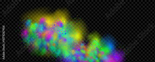 An explosion of colorful smoke clouds.Multicolor fog with blue and yellow particles.Explosions of color powder.